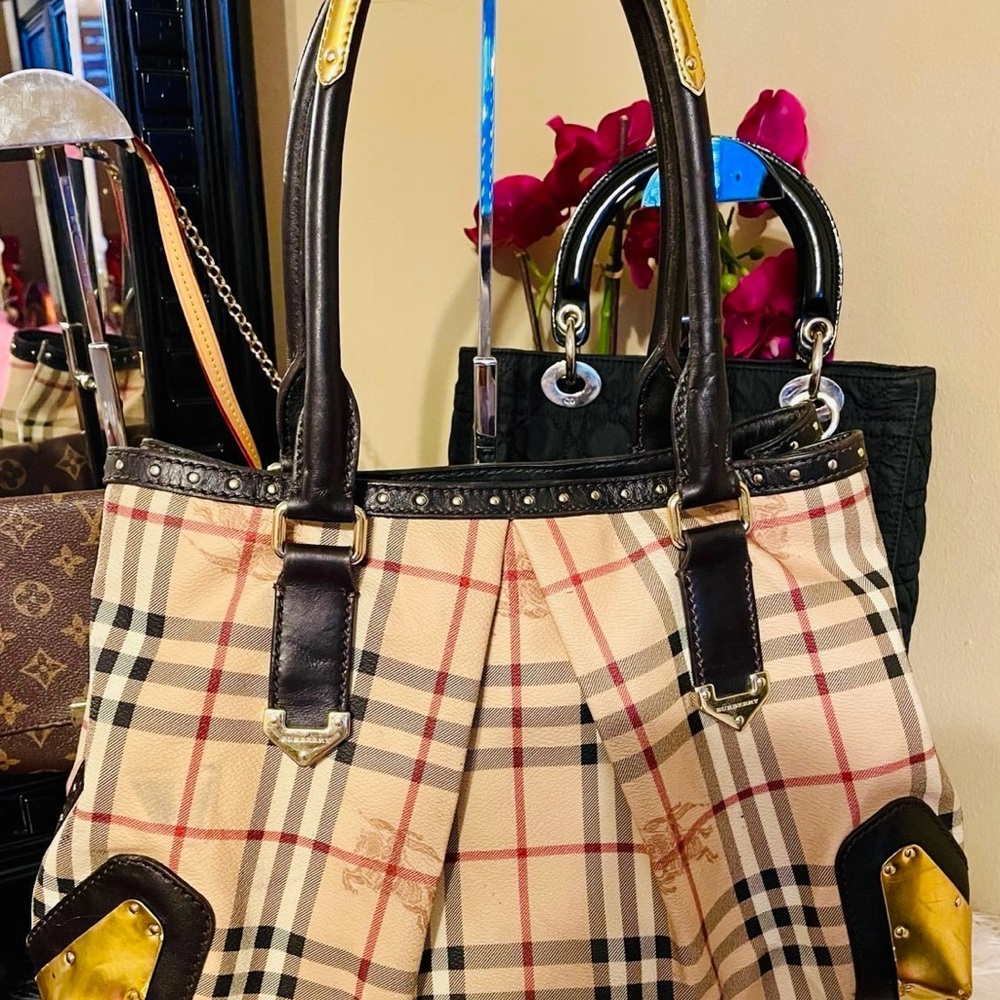 Burberry Leather Canvas Shoulder Bag